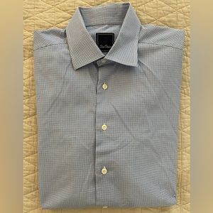 David Donahue Regular Fit Finely Textured Mini Check Shirt in Blue Size 16 $155